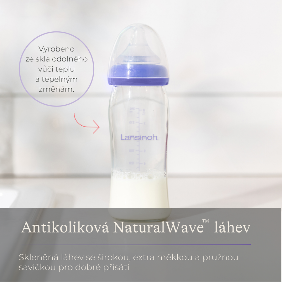 Lansinoh Skleněná kojenecká láhev s NaturalWave® savičkou