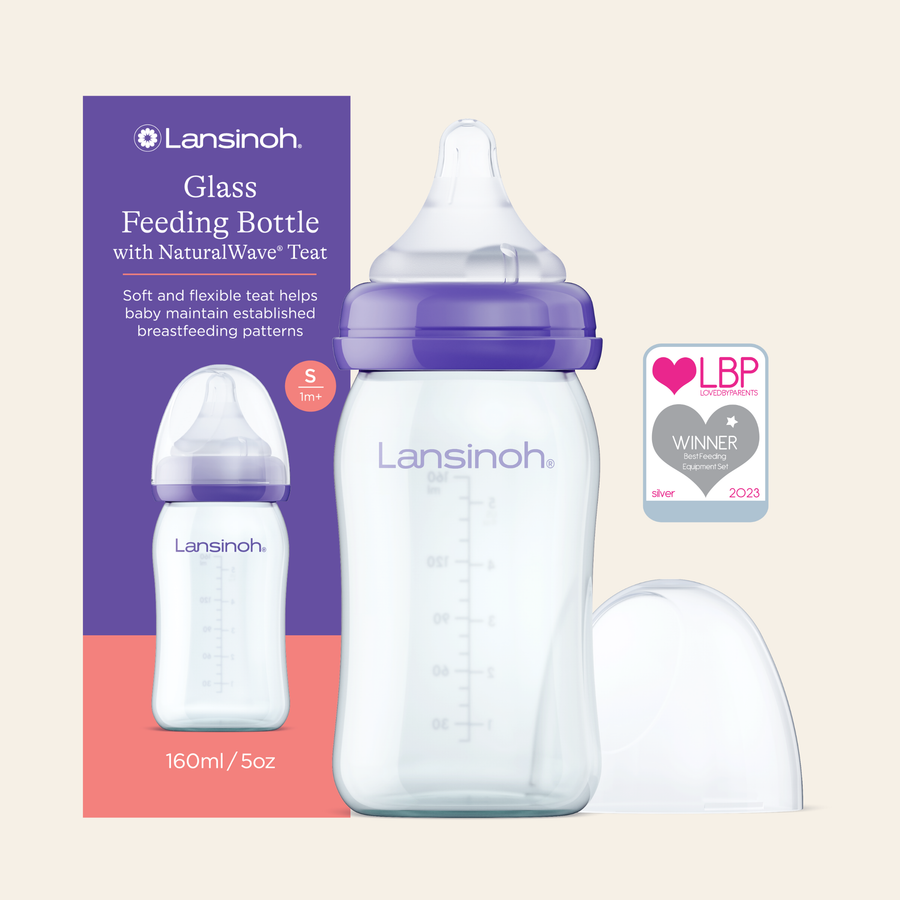 Lansinoh Skleněná kojenecká láhev s NaturalWave® savičkou
